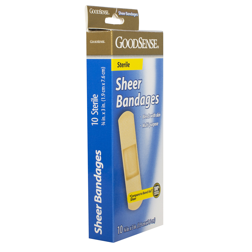 GoodSense® Sterile Sheer Bandages, 3/4"x3", 10/ea