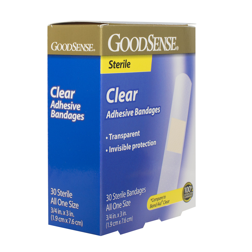 GoodSense® Clear Sterile Adhesive Bandages, 3/4"x3", 30/ea