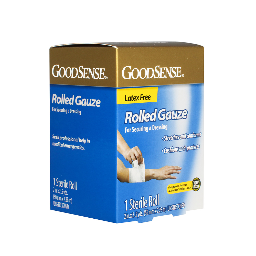 GoodSense® Latex Free Sterile Rolled Gauze, 2"x2.5 yds /ea