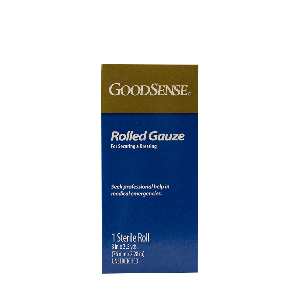 Rolled Gauze for securing a dressing. Seek professional help in medical emergencies.