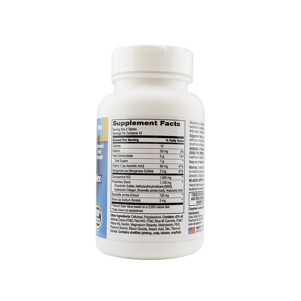This product has 1500 mg Glucosamine HCl and 60 mg Vitamin C.