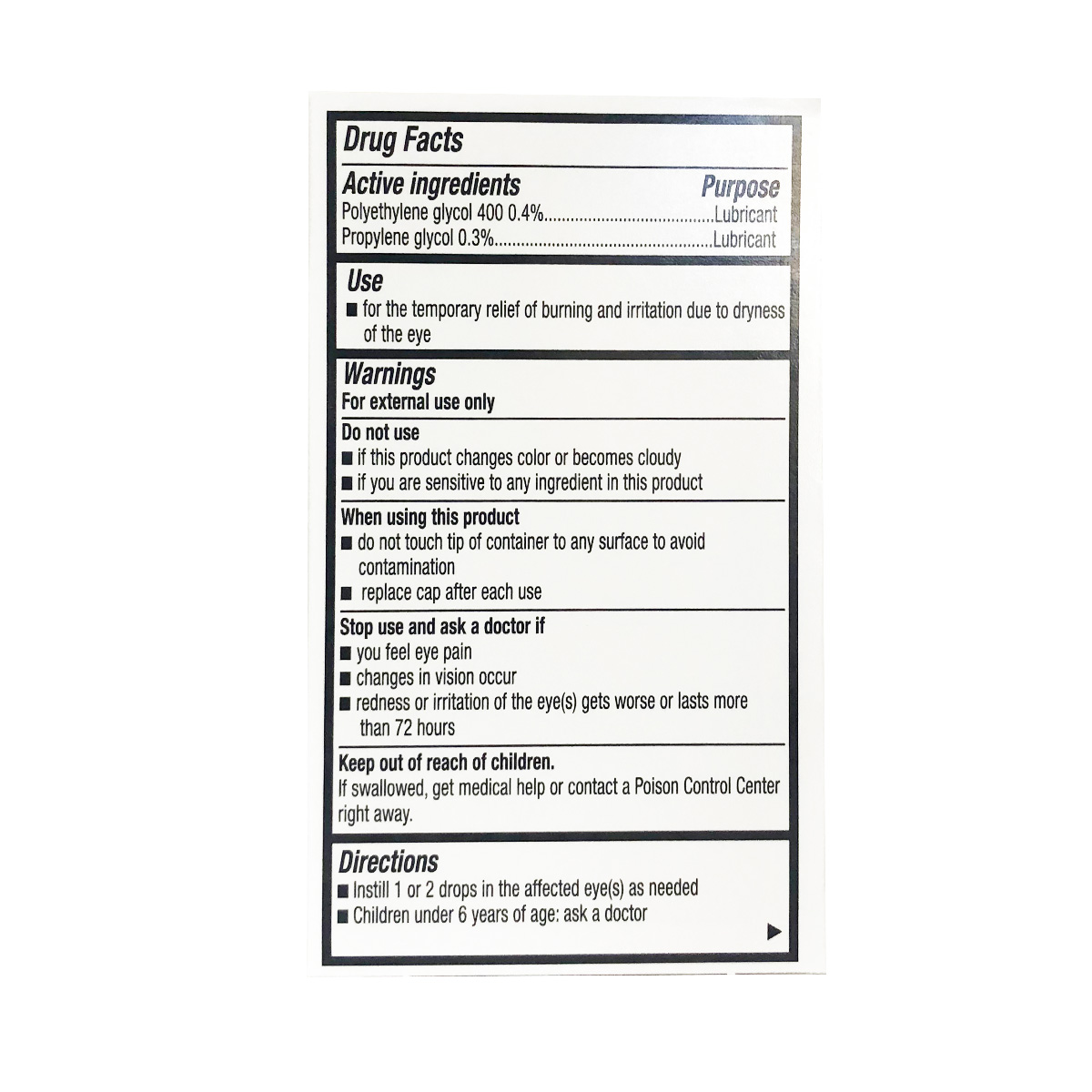 This product's drug facts, warnings, and directions