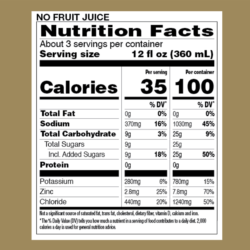 This product's nutrition facts: Calories per serving 35. Per Container 100.