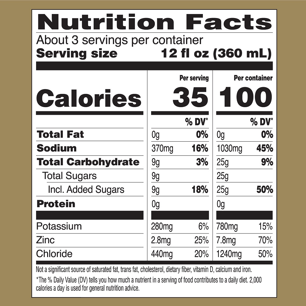 This product's nutrition facts: Calories per serving 35. Per Container 100.