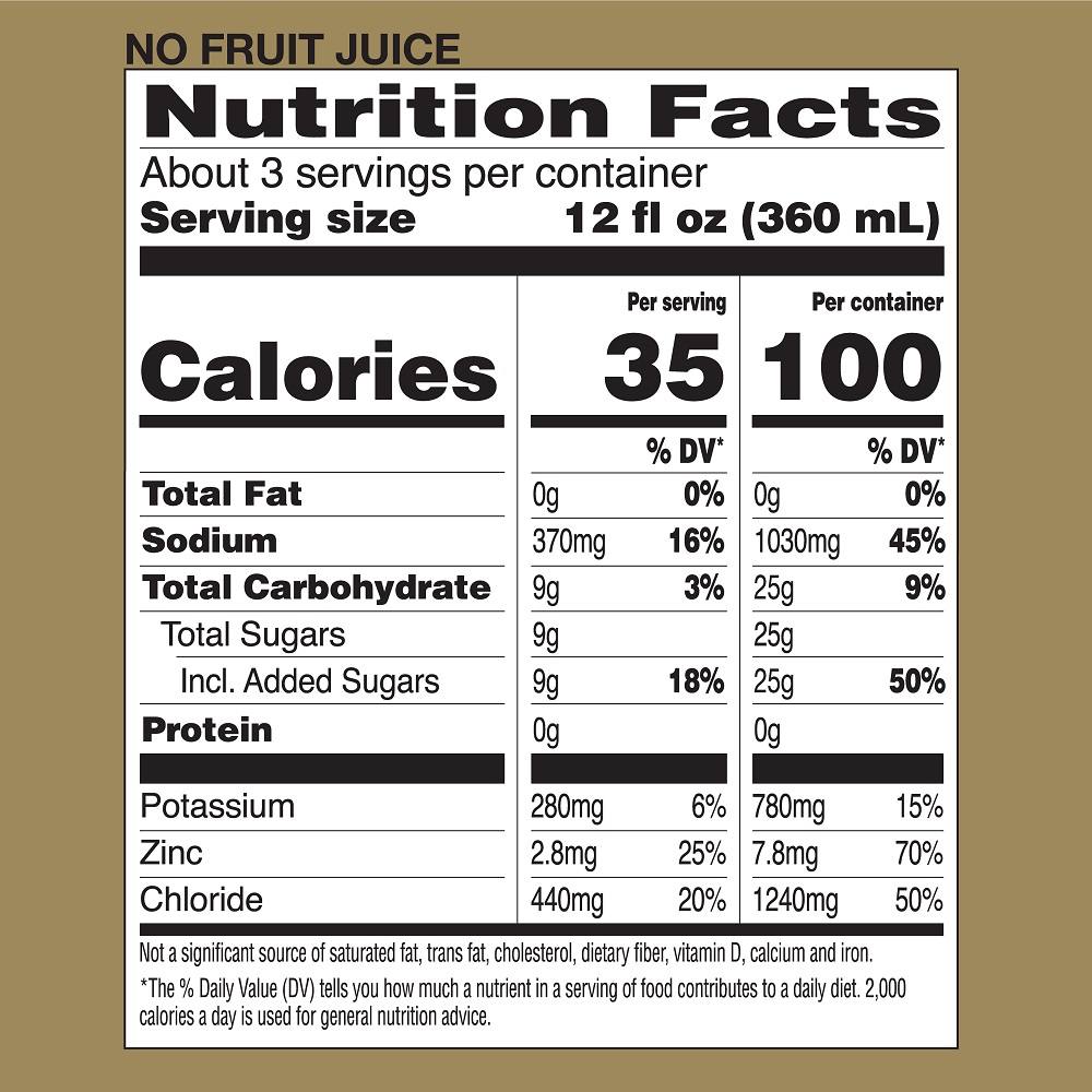 This product's nutrition facts: Calories per serving 35. Per Container 100.