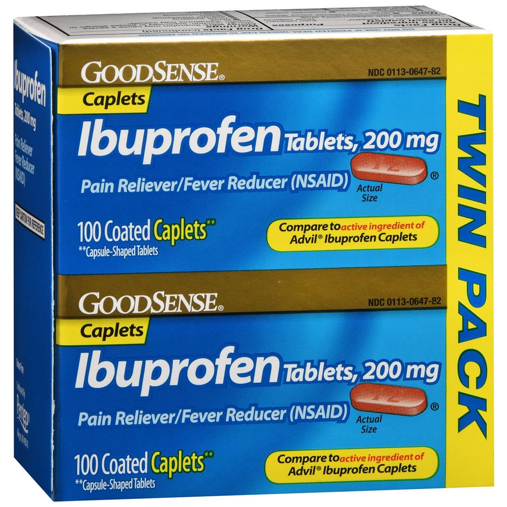 GoodSense® Ibuprofen 200MG Brown Coated Caplets Twin Pack, 100 Count Each