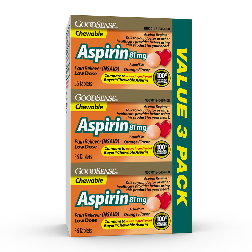 GoodSense® Aspirin 81 mg Low Dose Chewable Tablets Orange 3x36 ct/ea