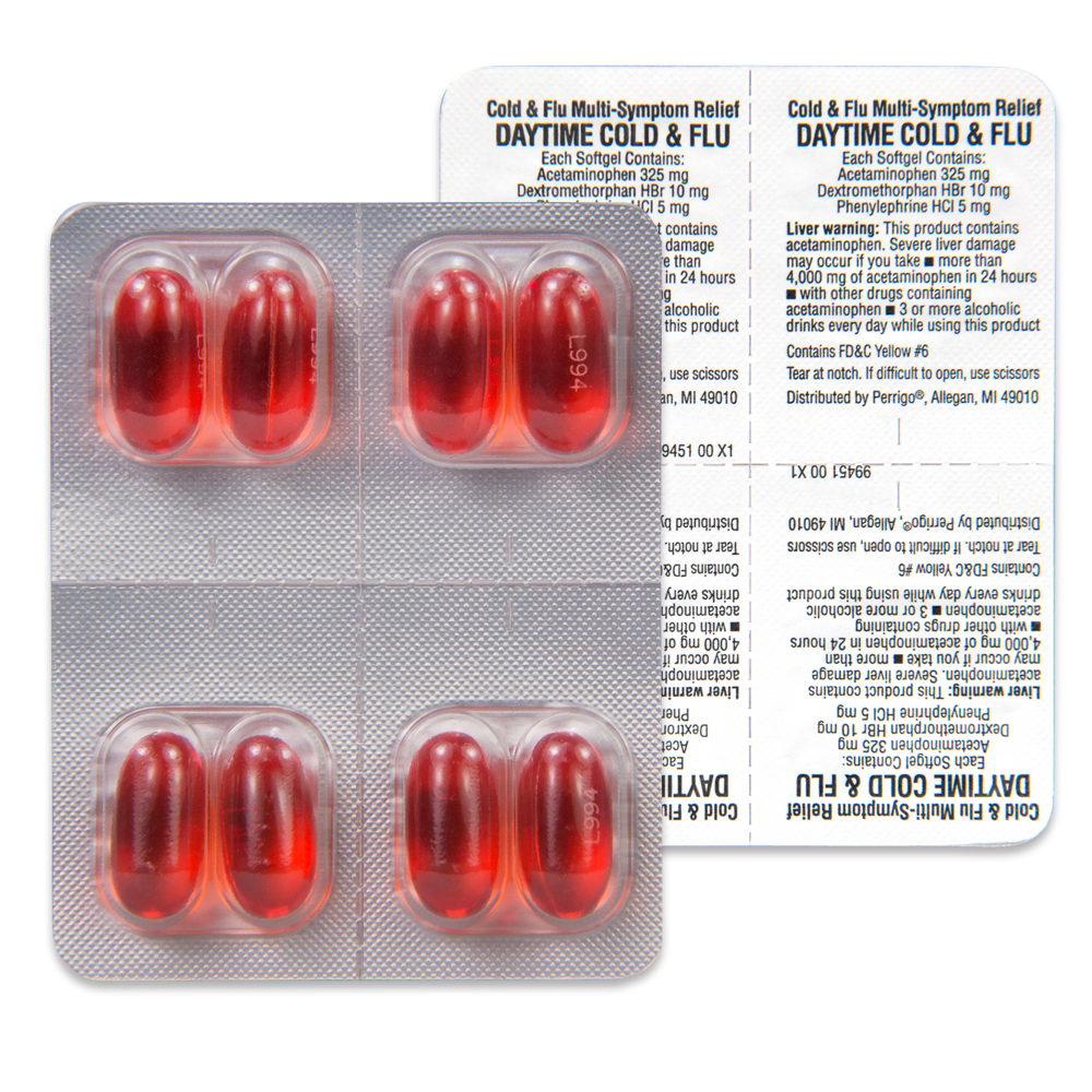 Image of front and back of softgel blister packs