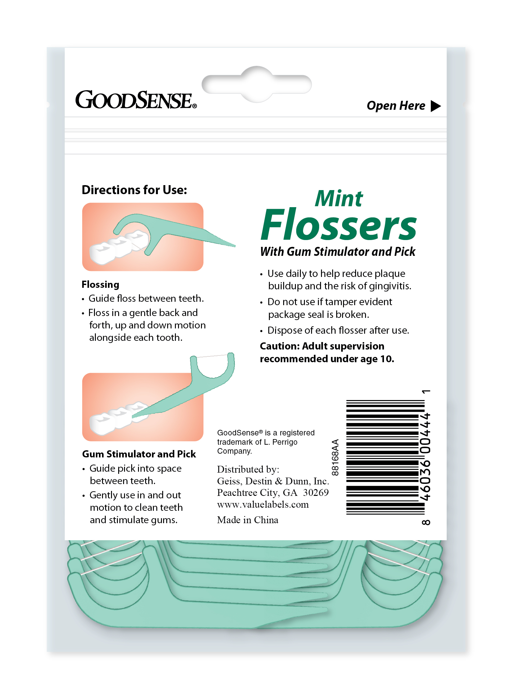 Directions for using GoodSense® Dental Flossers with Pick