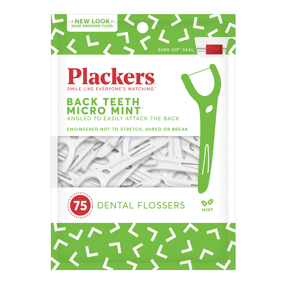Plackers® Dental Flossers, Back Teeth, Micro Mint, 75/ea