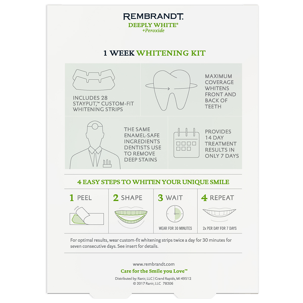 REMBRANDT® Dental Whitening Strips, Deeply White, 1Week Kit, 28/ea