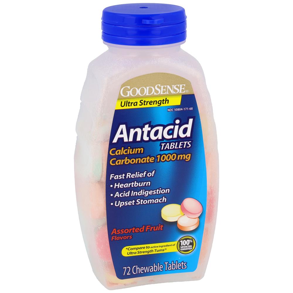 GoodSense&reg; Ultra Strength Calcium Antacid Tablets, Asst Fruit, 72 Count