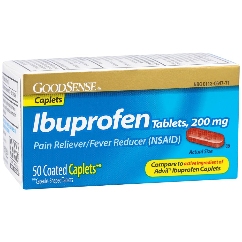 GoodSense&reg; Ibuprofen 200 mg Brown Coated Caplets, 50 Count