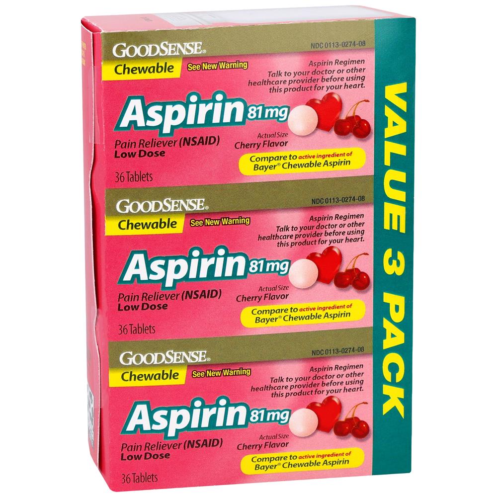 GoodSense® Aspirin 81 mg Low Dose Chewable Cherry Tabs 3/36 Count (Triple Pack)